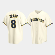 Men's Milwaukee Brewers #8 Ryan Braun Cream Replica Home Jersey