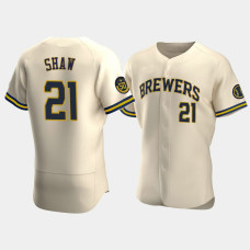 Men's Milwaukee Brewers #21 Travis Shaw Cream Authentic 50th Anniversary 2020 Alternate Jersey Men's Milwaukee Brewers #21 Travis Shaw Cream Authentic 50th Anniversary 2020 Alternate Jersey