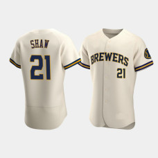 Men's Milwaukee Brewers #21 Travis Shaw Cream Authentic Team Home Jersey Men's Milwaukee Brewers #21 Travis Shaw Cream Authentic Team Home Jersey