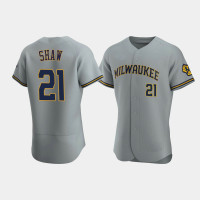 Men's Milwaukee Brewers #21 Travis Shaw Gray Authentic Team Road Jersey Men's Milwaukee Brewers #21 Travis Shaw Gray Authentic Team Road Jersey