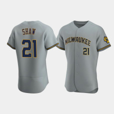 Men's Milwaukee Brewers #21 Travis Shaw Gray Authentic Team Road Jersey Men's Milwaukee Brewers #21 Travis Shaw Gray Authentic Team Road Jersey