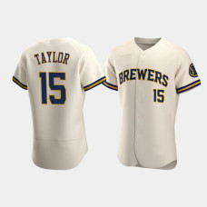Men's Milwaukee Brewers #15 Tyrone Taylor Cream Authentic Team Home Jersey