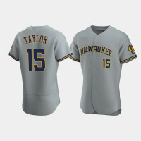 Men's Milwaukee Brewers #15 Tyrone Taylor Gray Authentic Team Road Jersey Men's Milwaukee Brewers #15 Tyrone Taylor Gray Authentic Team Road Jersey