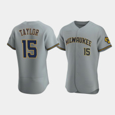 Men's Milwaukee Brewers #15 Tyrone Taylor Gray Authentic Team Road Jersey Men's Milwaukee Brewers #15 Tyrone Taylor Gray Authentic Team Road Jersey