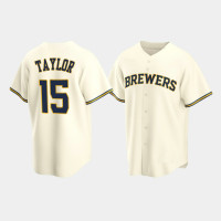 Men's Milwaukee Brewers #15 Tyrone Taylor Cream Replica Home Jersey Men's Milwaukee Brewers #15 Tyrone Taylor Cream Replica Home Jersey