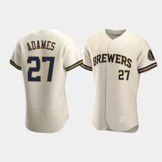 Men's Milwaukee Brewers #27 Willy Adames Cream Authentic Team Home Jersey