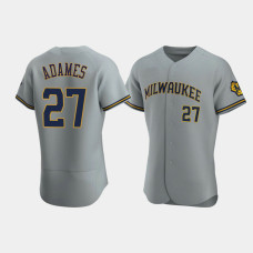 Men's Milwaukee Brewers #27 Willy Adames Gray Authentic Team Road Jersey Men's Milwaukee Brewers #27 Willy Adames Gray Authentic Team Road Jersey