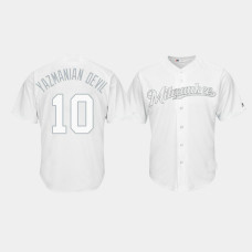 Milwaukee Brewers #10 Yasmani Grandal 2019 Players' Weekend Yazmanian Devil White Replica Jersey Men's