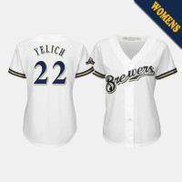 Milwaukee Brewers Women's #22 Christian Yelich 2019 Postseason White Official Cool Base Jersey