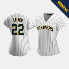 Women's Milwaukee Brewers Christian Yelich #22 White Replica 2020 Alternate Jersey Women's Milwaukee Brewers Christian Yelich #22 White Replica 2020 Alternate Jersey