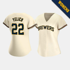 Women's Milwaukee Brewers Christian Yelich #22 Cream Replica 2020 Home Jersey Women's Milwaukee Brewers Christian Yelich #22 Cream Replica 2020 Home Jersey