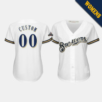 Milwaukee Brewers Women's #00 Custom 2019 Postseason White Official Cool Base Jersey