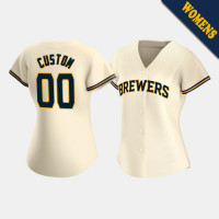 Women's Milwaukee Brewers #00 Custom Cream 2020 Replica Home Jersey