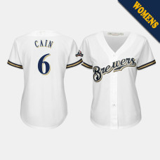Milwaukee Brewers Women's #6 Lorenzo Cain 2019 Postseason White Official Cool Base Jersey