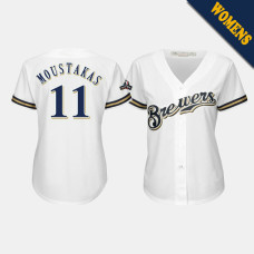 Milwaukee Brewers Women's #11 Mike Moustakas 2019 Postseason White Official Cool Base Jersey