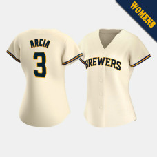 Women's Milwaukee Brewers Orlando Arcia #3 Cream Replica 2020 Home Jersey