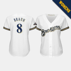 Milwaukee Brewers Women's #8 Ryan Braun 2019 Postseason White Official Cool Base Jersey