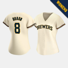 Women's Milwaukee Brewers Ryan Braun #8 Cream Replica 2020 Home Jersey