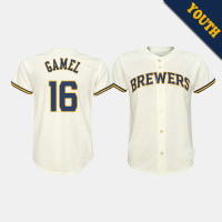 Youth Milwaukee Brewers Ben Gamel #16 Cream Replica Home Jersey