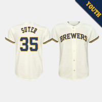 Youth Milwaukee Brewers Brent Suter #35 Cream Replica Home Jersey