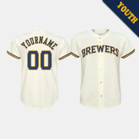 Youth Milwaukee Brewers Custom #00 Cream Replica Home Jersey