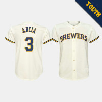 Youth Milwaukee Brewers Orlando Arcia #3 Cream Replica Home Jersey