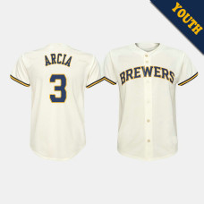 Youth Milwaukee Brewers Orlando Arcia #3 Cream Replica Home Jersey