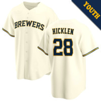 Brewer Hicklen #28 Milwaukee Brewers Youth Home Jersey - Cream Replica