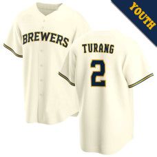 Brice Turang #2 Milwaukee Brewers Youth Home Jersey - Cream Limited