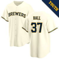 DL Hall #37 Milwaukee Brewers Youth Home Jersey - Cream Replica