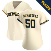 JB Bukauskas #50 Milwaukee Brewers Women's Home Jersey - Cream Limited