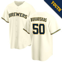 JB Bukauskas #50 Milwaukee Brewers Youth Home Jersey - Cream Limited