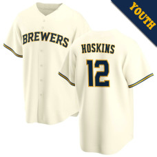 Rhys Hoskins #12 Milwaukee Brewers Youth Home Jersey - Cream Limited